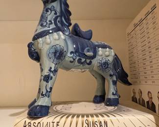 Blue and White Porcelain Horse Figurine by A RISE