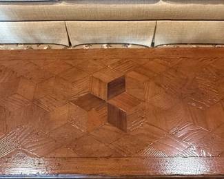 Ornate Carved Wood Coffee Table with Parquet Top  French Provincial Style second image