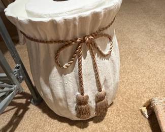 White Textured Toilet Paper Holder with Rope Trim and Tassels