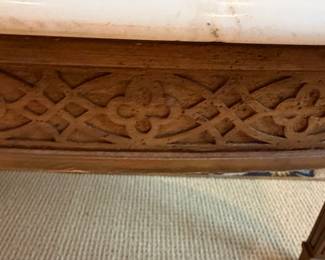 Oval Marble Top Coffee Table with Carved Wood Apron