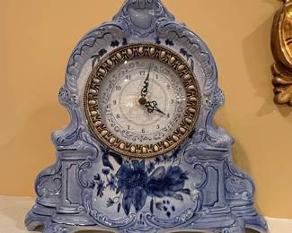 Ansonia Blue and White Delft Porcelain Mantel Clock