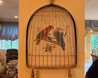 Vintage Decorative Birdcage Wall Decor with Painted Birds