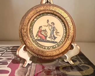 Vintage Florentine Small Round Picture with Classical Scene