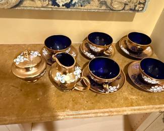 Konrad Handarbeit CSFR HandPainted Gilded Cobalt Blue Tea Set