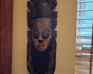 Hand Carved Wood African Male Head Hanging Wall Decor