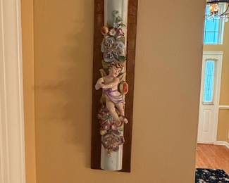 Vintage German Porcelain Cherub and Floral Wall Sconce