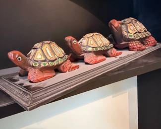Set of HandCarved Wooden Turtles with Painted Shells