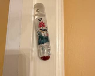 Decorative Mezuzah Case with Bird and Lotus Motif