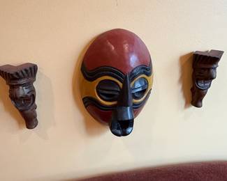 African Tribal Mask with Carved Wooden Tusk Figures