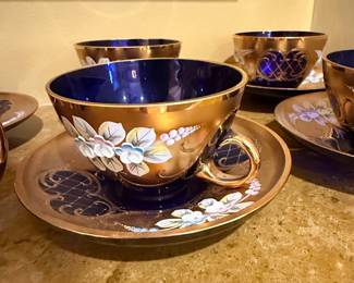 Konrad Handarbeit CSFR HandPainted Gilded Cobalt Blue Tea Set fourth image