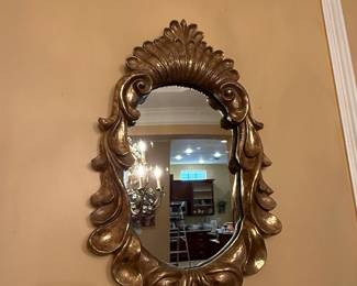 Vintage Ornate Gilt Wood Oval Mirror with Acanthus Leaf and Fan Motif