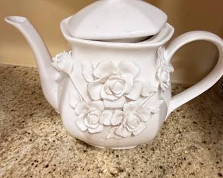 I. Godinger  Co White Porcelain Floral Teapot