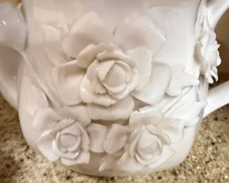 I. Godinger  Co White Porcelain Floral Teapot second image