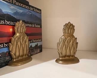 Vintage Solid Brass Pineapple Bookends