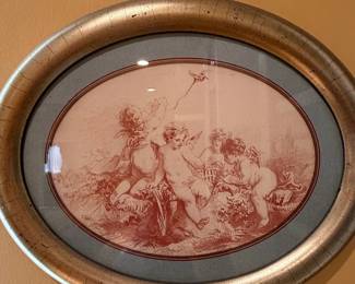 Oval Framed Stipple Engraving of Cherubs by Angelica Kauffman