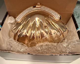 Gold Tone Clam Shell Evening Clutch with Rhinestones  YS Original