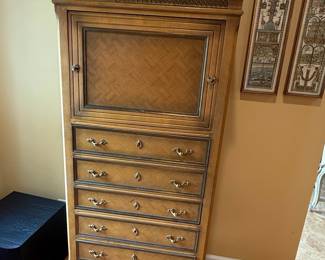 Vintage Italian Provincial Secretary Desk with Bar Cabinet