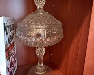 Indiana Glass Diamond Point Clear Footed Compote with Lid