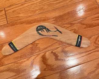 HandPainted Wooden Boomerang with Kangaroo Motif
