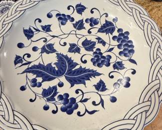 Brunelli Italy Blue and White Grapevine Motif Ceramic Platter