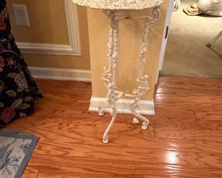 Ornate White Cast Iron Pedestal Plant Stand or Side Table