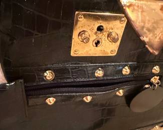 Black Faux Crocodile Textured Handbag with GoldTone Hardware and Studs second image