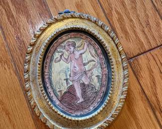 Oval Cherub Picture Frame with Twisted Rope Border and Beaded Inner Rim