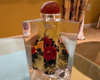Vintage Chinese Reverse Painted Crystal Decanter with Floral Motifs