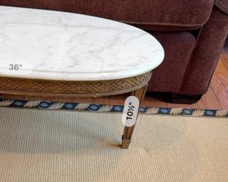 Oval Marble Top Coffee Table with Carved Wood Apron third image
