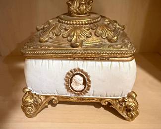Ornate Cameo Jewelry Box with GoldTone Metal Accents