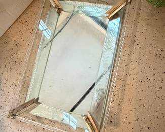 Vintage Etched Glass Vanity Mirror with Gilt Metal Accents
