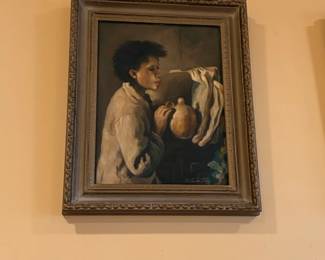 Boy with a Jug Oil Painting, possibly by M. C. Cutt
