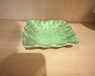 Midwinter Porcelon Rectangular Dish  Green Speckled with Gold Trim