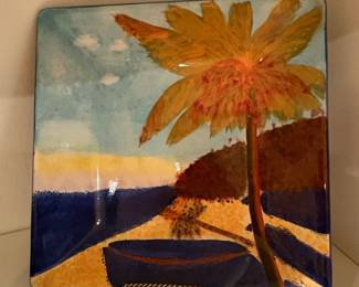 HandPainted Ceramic Plate with Tropical Beach Scene