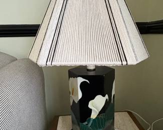 Vintage Calla Lily Hexagonal Table Lamp with Corded Shade