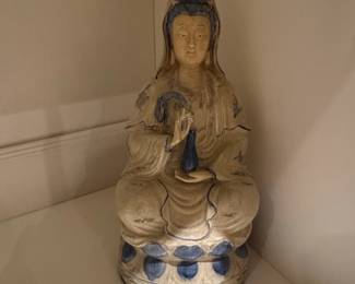 Chinese Blue and White Porcelain Guanyin Statue
