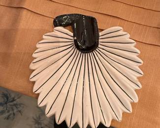 Ceramic FanShaped Trinket Dish with Black Rim Detail