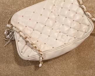 White Quilted Shoulder Bag with GoldTone Chain and Studs