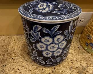Pier Mandarin Blue and White Floral Ceramic Canister with Lid