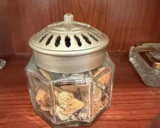 Vintage Octagonal Glass Potpourri Jar with Decorative Lid
