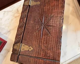 Carved Wooden Hinged Box with Starburst Motif