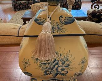 HandPainted Ceramic Ginger Jar with Tassel