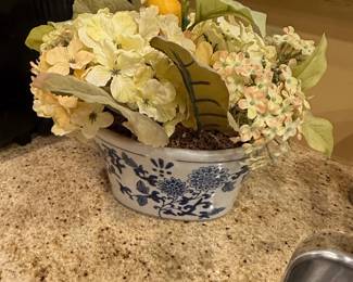 Artificial Hydrangea and Lemon Arrangement in Chinoiserie Planter