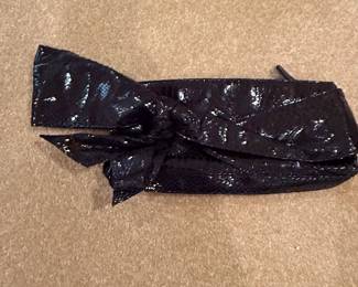 Black Faux Snakeskin Clutch with Bow Detail