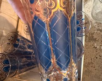 Culver MidCentury Blue and Gold Fleurdelis Glasses second image