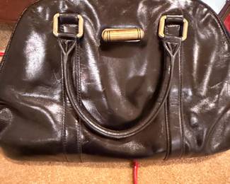 Brown Patent Leather Satchel Handbag
