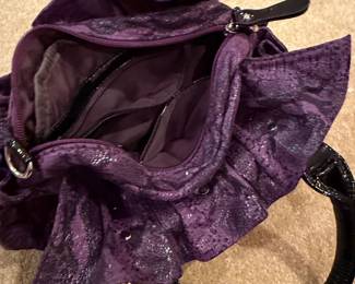 Purple Snakeskin Embossed Handbag with Black Patent Roses second image