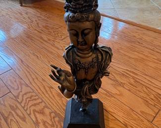 BronzeTone Guanyin Bust Statue on Pedestal