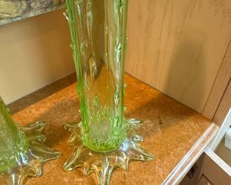Green Glass Cactus Vases  Possibly Uranium Glass second image