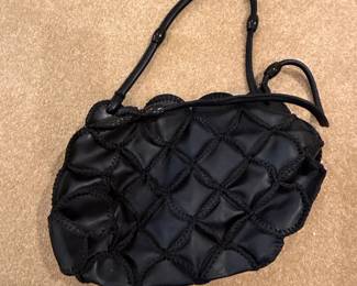 Black Quilted Leather Handbag with Scalloped Edge
